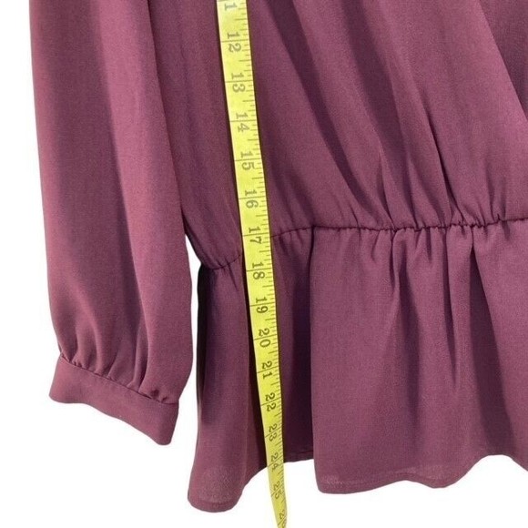 Halogen Womens Blouse Burgundy Deep V-Neck With Button Long Sleeve XS  NWOT - Picture 2 of 7